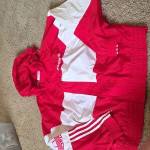 90s Adidas Men's Red/White Windbreaker Jacket Size Small